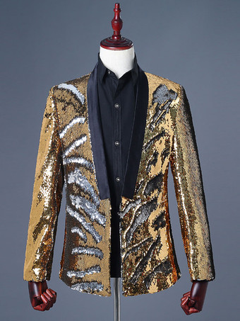 or Costume à paillettes bicolore tenue de spectacle sur scène Costumes rétro à manches longues