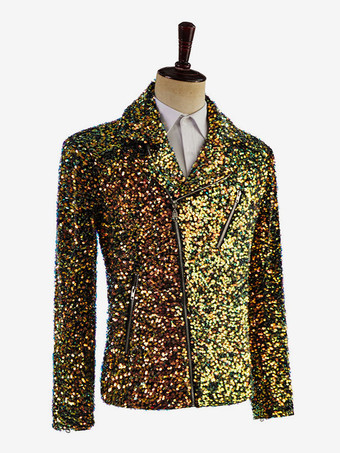 メンズ パフォーマンス スパンコール ステージ コスチューム トップ 長袖 レトロ コスチューム