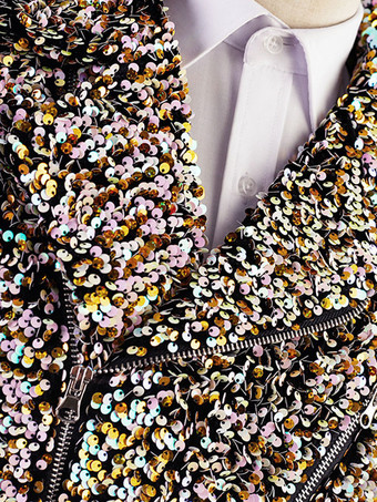 メンズ パフォーマンス スパンコール ステージ コスチューム トップ 長袖 レトロ コスチューム