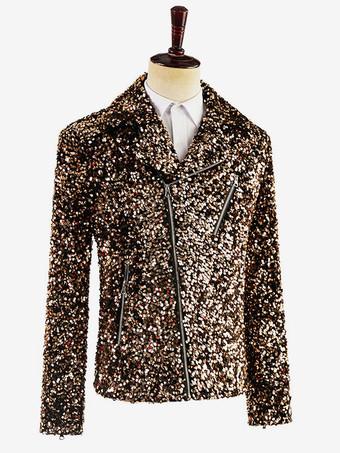 メンズ パフォーマンス スパンコール ステージ コスチューム トップ 長袖 レトロ コスチューム