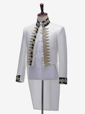 メンズ ホワイト レトロ ロイヤル コート トップ エレガント 長袖 オーバーコート レトロ パフォーマンス コスチューム