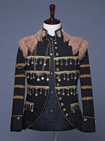 ブラック ホワイトパレス舞台芸術タッセルスパンコールメンズステージ衣装長袖レトロ衣装男性のための バーガンディ