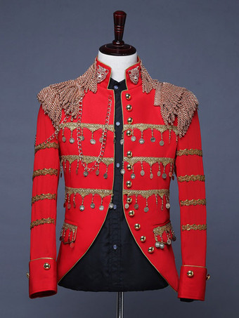 レッド ホワイトパレス舞台芸術タッセルスパンコールメンズステージ衣装長袖レトロ衣装男性のための バーガンディ