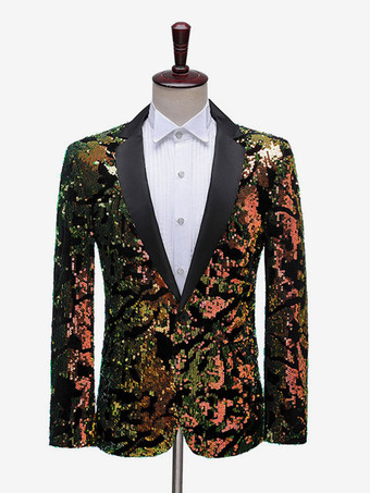 グリーン 男性用パフォーマンススパンコール男性用ステージ衣装長袖レトロコスチューム