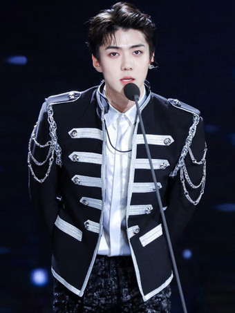 ブラックパレスパフォーミングアーツスパンコールメンズステージ衣装長袖オーバーコートレトロコスチューム