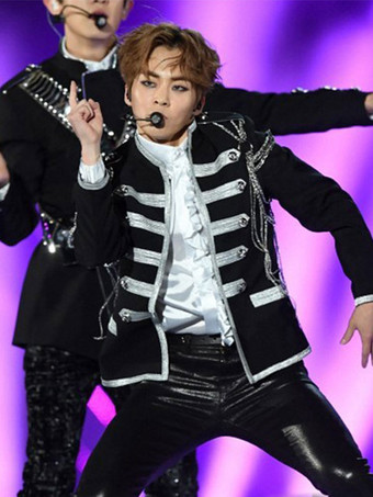 ブラックパレスパフォーミングアーツスパンコールメンズステージ衣装長袖オーバーコートレトロコスチューム