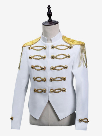 メンズ ホワイト レトロ トップ エレガント 長袖 ロイヤル コート レトロ オーバーコート コスチューム