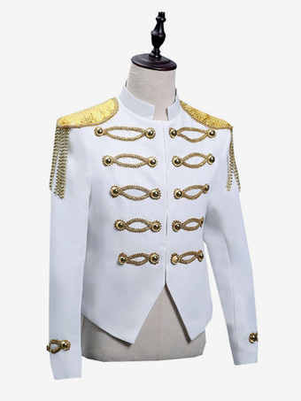 メンズ ホワイト レトロ トップ エレガント 長袖 ロイヤル コート レトロ オーバーコート コスチューム