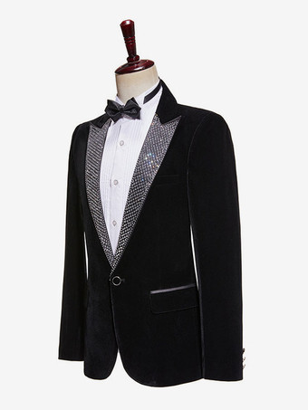 メンズ ブラック ベルベット シャイニー ブレザー ステージ パフォーマンス スーツ ジャケット