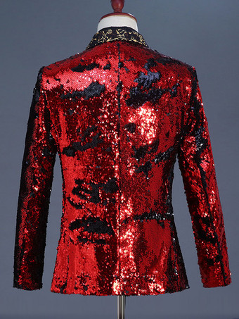 ブラックシルバーメンズレトロ長袖ステージパフォーマンスビジネスカジュアルスーツトップ バーガンディ