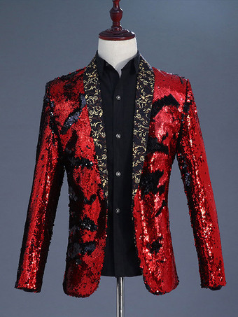 レッド ブラックシルバーメンズレトロ長袖ステージパフォーマンスビジネスカジュアルスーツトップ バーガンディ