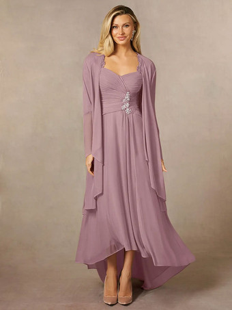 サーモンピンクブライダルマザードレス 恋人ネック 3/4 長さ袖 Aライン レース ゲストドレス 結婚式用