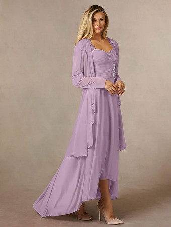 ラベンダーブライダルマザードレス 恋人ネック 3/4 長さ袖 Aライン レース ゲストドレス 結婚式用