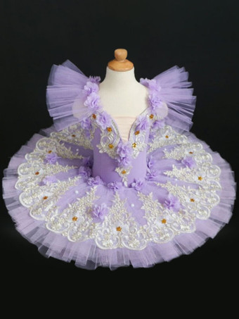 ライラックカラーバレエ ダンス衣装 ピンク 女の子 子供用 バレリーナ レース 花 ポリエステル ドレス ドレス ダンスウェア