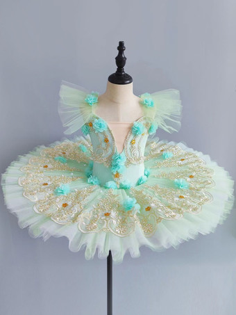 ライトグリーン バレエ ダンス衣装 ピンク 女の子 子供用 バレリーナ レース 花 ポリエステル ドレス ドレス ダンスウェア