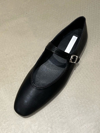 ブラック レディース バレエ フラット バックル ラウンドトゥ ヴィンテージ シューズ