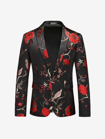 レッド メンズ レトロ ポリエステル 長袖 ステージ パフォーマンス ビジネス カジュアル スーツ トップ バーガンディ