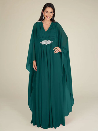 ブルーグリーンブライダルマザードレス Vネック ノースリーブ Aライン アップリケ ウェディングゲストドレス