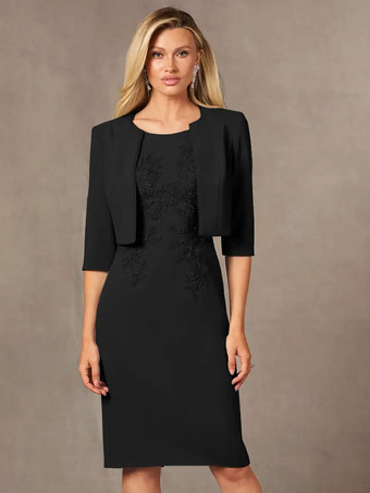 ブラック花嫁の母親のためのパーティードレス ジュエルネック ノースリーブ ショート レース 膝丈 ウェディングゲストドレス