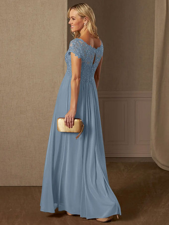 パーティードレス 花嫁の母用 Vネック 半袖 Aライン レース ウェディングゲストドレス