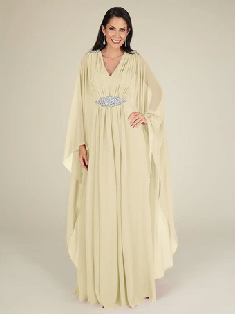 シャンパンブライダルマザードレス Vネック ノースリーブ Aライン アップリケ ウェディングゲストドレス