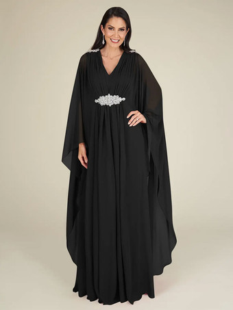 ブラックブライダルマザードレス Vネック ノースリーブ Aライン アップリケ ウェディングゲストドレス