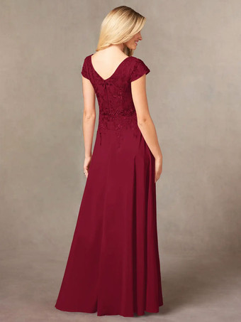 パーティードレス 花嫁の母用 Vネック 半袖 Aライン レース マキシレングス ゲストドレス 結婚式用