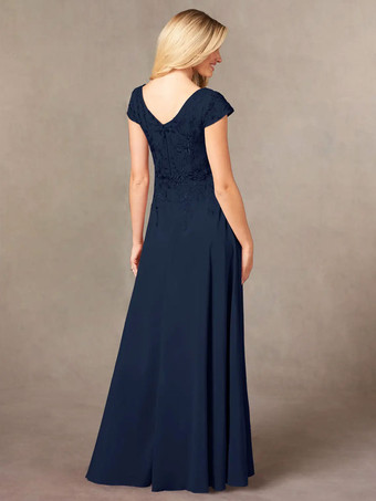 パーティードレス 花嫁の母用 Vネック 半袖 Aライン レース マキシレングス ゲストドレス 結婚式用