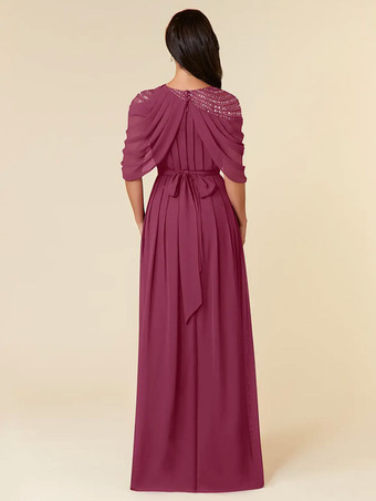 花嫁の母親のためのパーティードレス ジュエルネック ノースリーブ Aライン ビーズ フロアレングス ウェディングゲストドレス