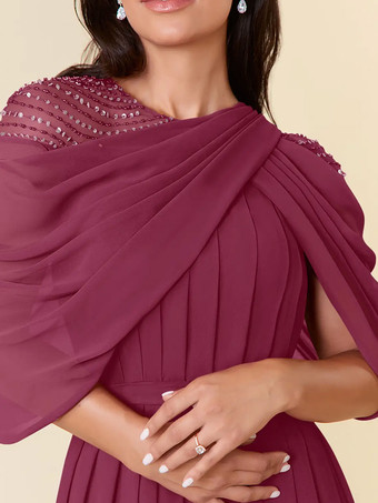 花嫁の母親のためのパーティードレス ジュエルネック ノースリーブ Aライン ビーズ フロアレングス ウェディングゲストドレス