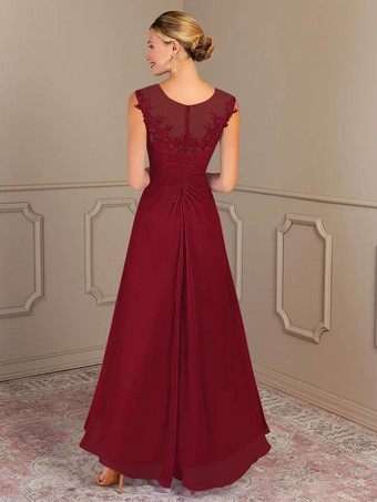 パーティードレス 花嫁の母用 ジュエルネック ノースリーブ Aライン プリーツ 結婚式のゲストドレス