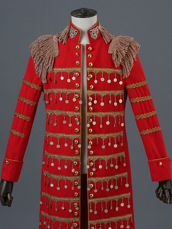 レッド 男性のための黒のヴィンテージ トップ エレガントなポリエステル長袖レトロな衣装 バーガンディ