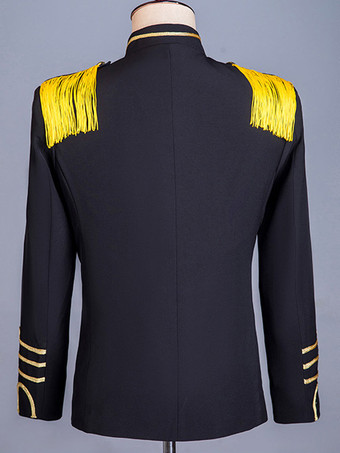 男性のための黒のヴィンテージ トップ エレガントなポリエステル長袖レトロな衣装