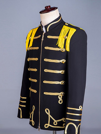 男性のための黒のヴィンテージ トップ エレガントなポリエステル長袖レトロな衣装