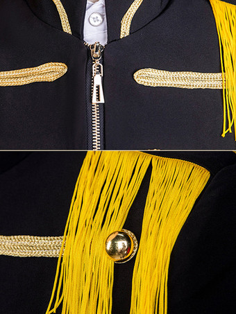 男性のための黒のヴィンテージ トップ エレガントなポリエステル長袖レトロな衣装