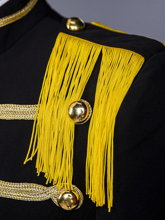 男性のための黒のヴィンテージ トップ エレガントなポリエステル長袖レトロな衣装