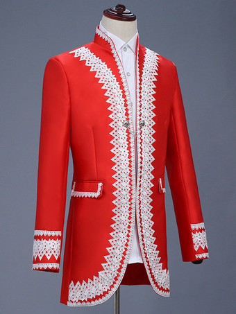 男性用の赤いヴィンテージトップ、エレガントなポリエステルの長袖レトロコスチューム バーガンディ