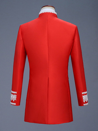 男性用の赤いヴィンテージトップ、エレガントなポリエステルの長袖レトロコスチューム バーガンディ