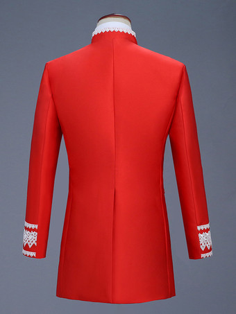 男性用の赤いヴィンテージトップ、エレガントなポリエステルの長袖レトロコスチューム バーガンディ