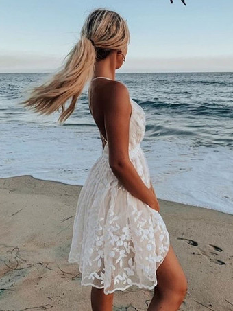 ボヘミアンドレス スパゲッティストラップ ホルター Vネック 夏 カジュアル ショートドレス