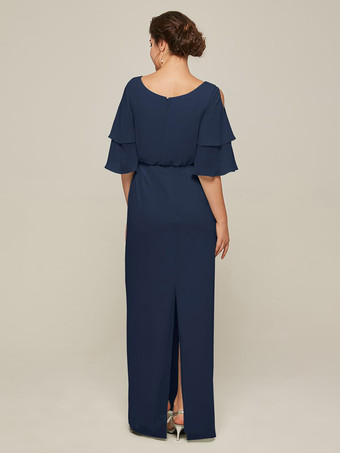 ブライダルマザードレス ジュエルネック 半袖 Aライン スプリットフロント ウェディングゲストドレス