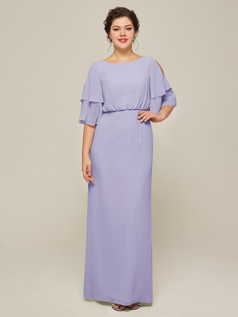 ライラックブライダルマザードレス ジュエルネック 半袖 Aライン スプリットフロント ウェディングゲストドレス