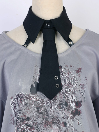 ゴシックロリータ衣装 グレーメタルディテール 花柄プリント 長袖スカートトップ