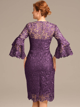 パーティードレス 花嫁の母用 ジュエルネック 七分袖 ショートレース 膝丈ゲストドレス 結婚式用