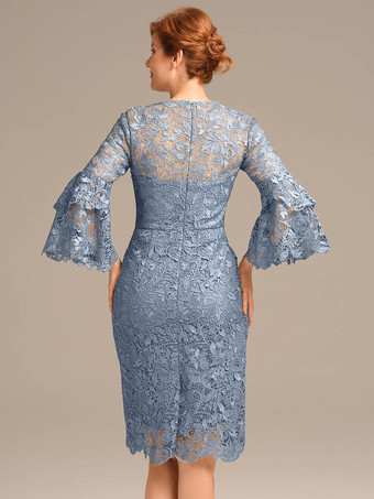 パーティードレス 花嫁の母用 ジュエルネック 七分袖 ショートレース 膝丈ゲストドレス 結婚式用