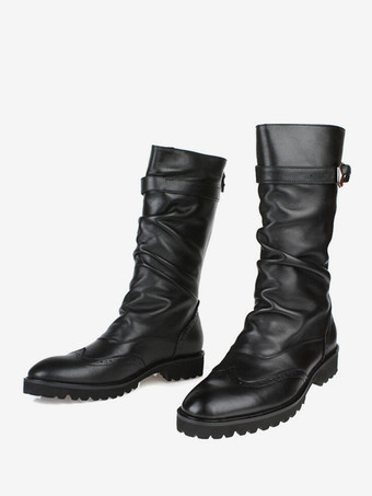 メンズ ミッドカーフブーツ シューズ ワークブーツ 牛革 クラシック ブラックブーツ