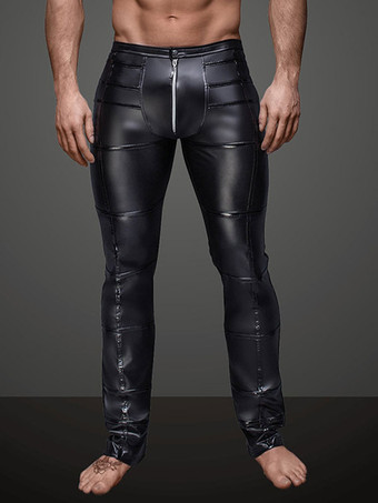 ブラック メンズ タイト ブラック PUレザー ボトムス パンツ