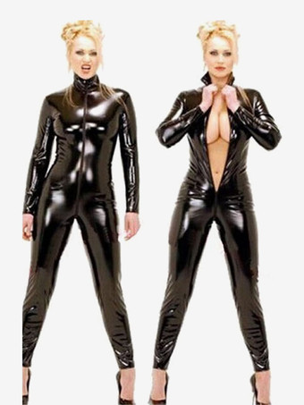 セクシーなラテックススーツPUレザーブラック