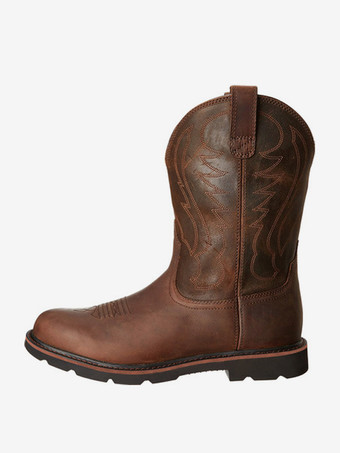 Braun Herrenstiefel Cowboystiefel PU-Leder mit runder Spitze und halbhoher Stiefelette in Schokoladenbraun