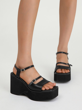 シルバー ウェッジサンダル メタリック プラットフォーム バックル ツートン サンダル シューズ